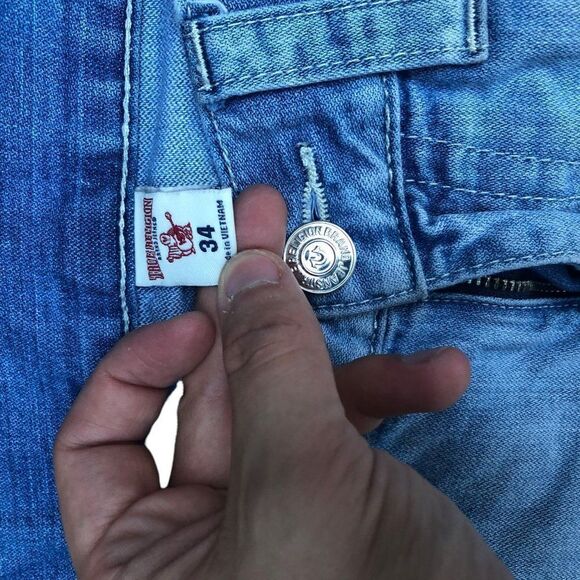 TRUE Religion Jeans Size 34 STRAIGHT White Stitch Blue - Picture 10 of 10